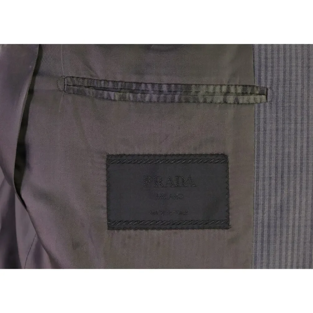 Prada Gray Tonestripe Wool Silk 2-Btn Blazer Jacket 46R
